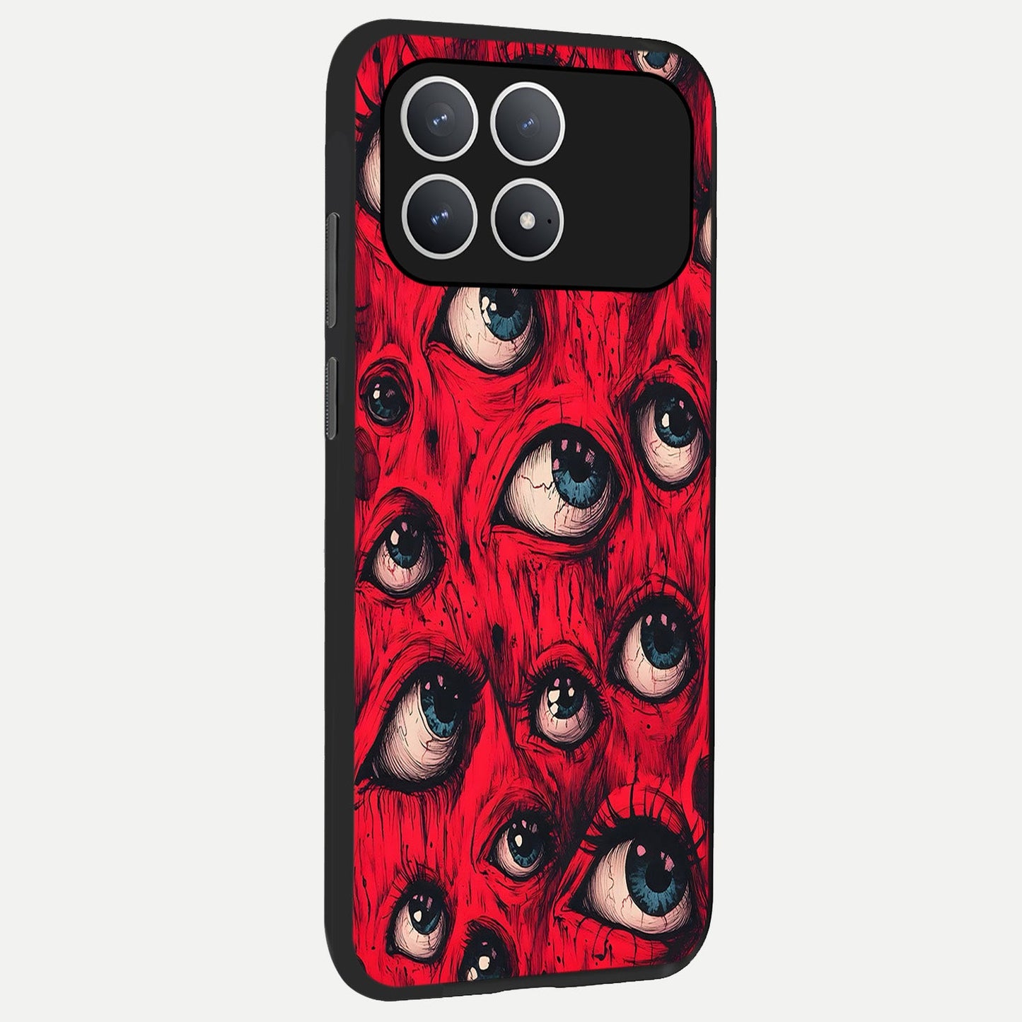  Crimson Watch Eyes back cover For Poco F8 Pro slim fit glass case with vibrant aesthetic design