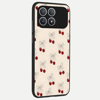  Cute Cherry Pattern back cover For Poco F8 Pro slim fit glass case with vibrant aesthetic design