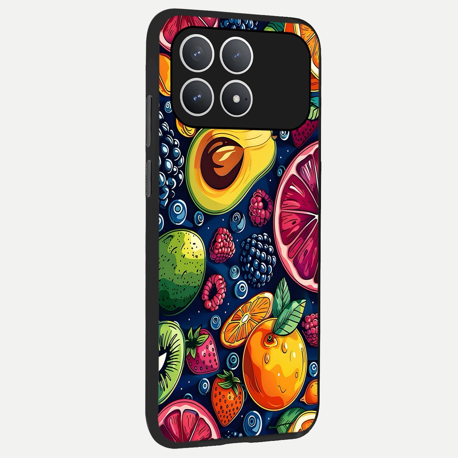  Cute Fruits Art back cover For Poco F8 Pro slim fit glass case with vibrant aesthetic design