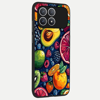  Cute Fruits Art back cover For Poco F8 Pro slim fit glass case with vibrant aesthetic design