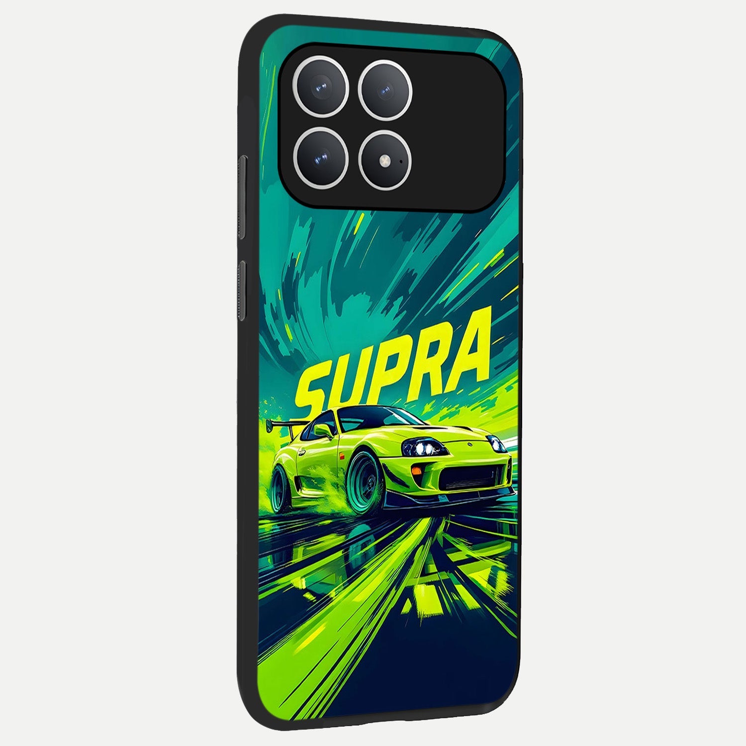  Electric Supra Thunder back cover For Poco F8 Pro slim fit glass case with vibrant aesthetic design
