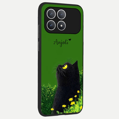  Emerald Cat Custom Name back cover For Poco F8 Pro slim fit glass case with vibrant aesthetic design