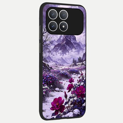  Flower Mountain View back cover For Poco F8 Pro slim fit glass case with vibrant aesthetic design