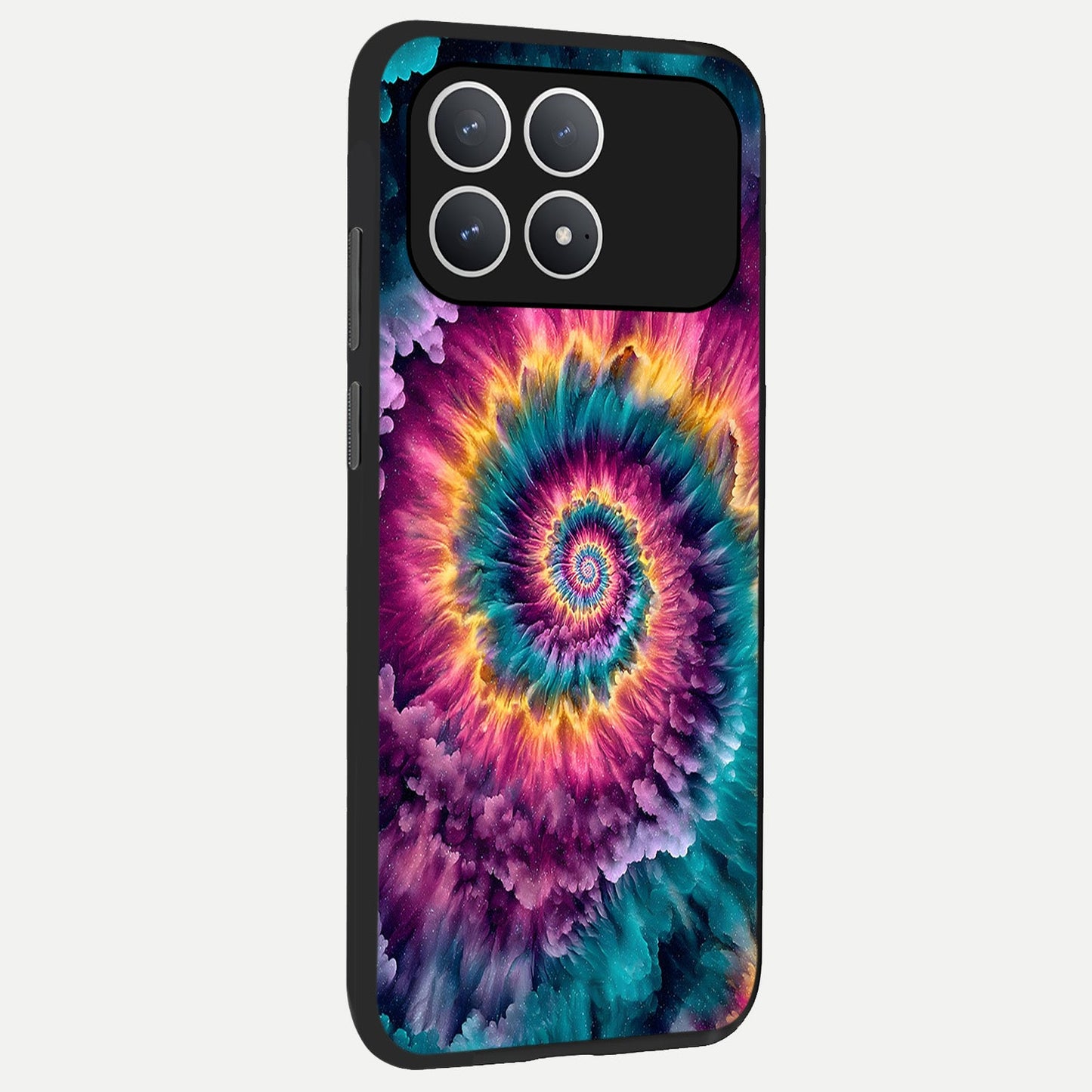 Galactic Spiral Burst back cover For Poco F8 Pro slim fit glass case with vibrant aesthetic design