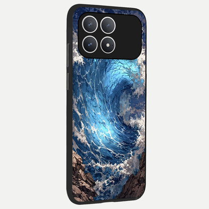  Giant Ocean Wave back cover For Poco F8 Pro slim fit glass case with vibrant aesthetic design