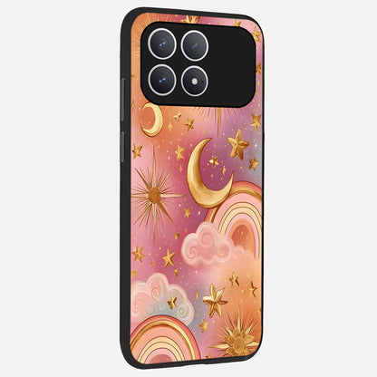  Golden Celestial Dreams back cover For Poco F8 Pro slim fit glass case with vibrant aesthetic design
