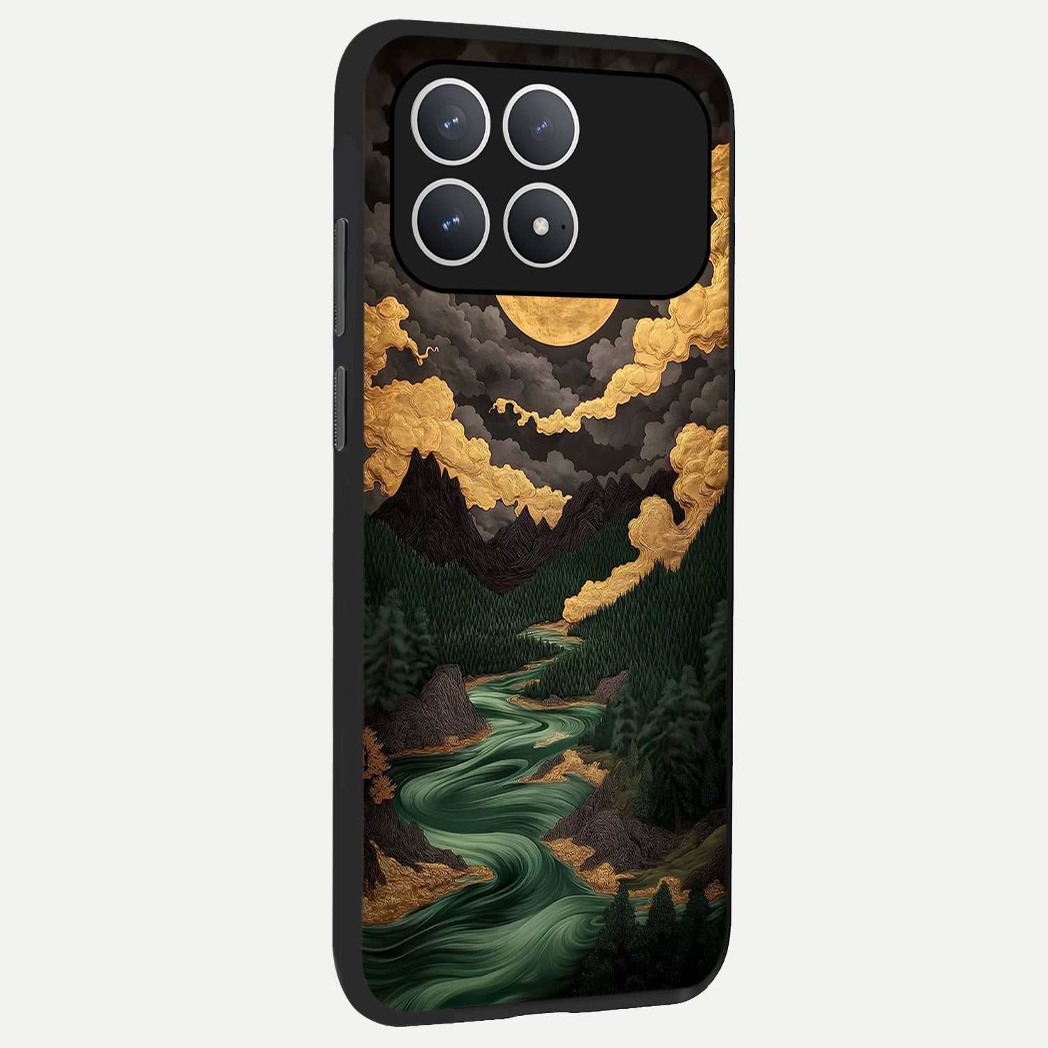  Golden River Moon back cover For Poco F8 Pro slim fit glass case with vibrant aesthetic design