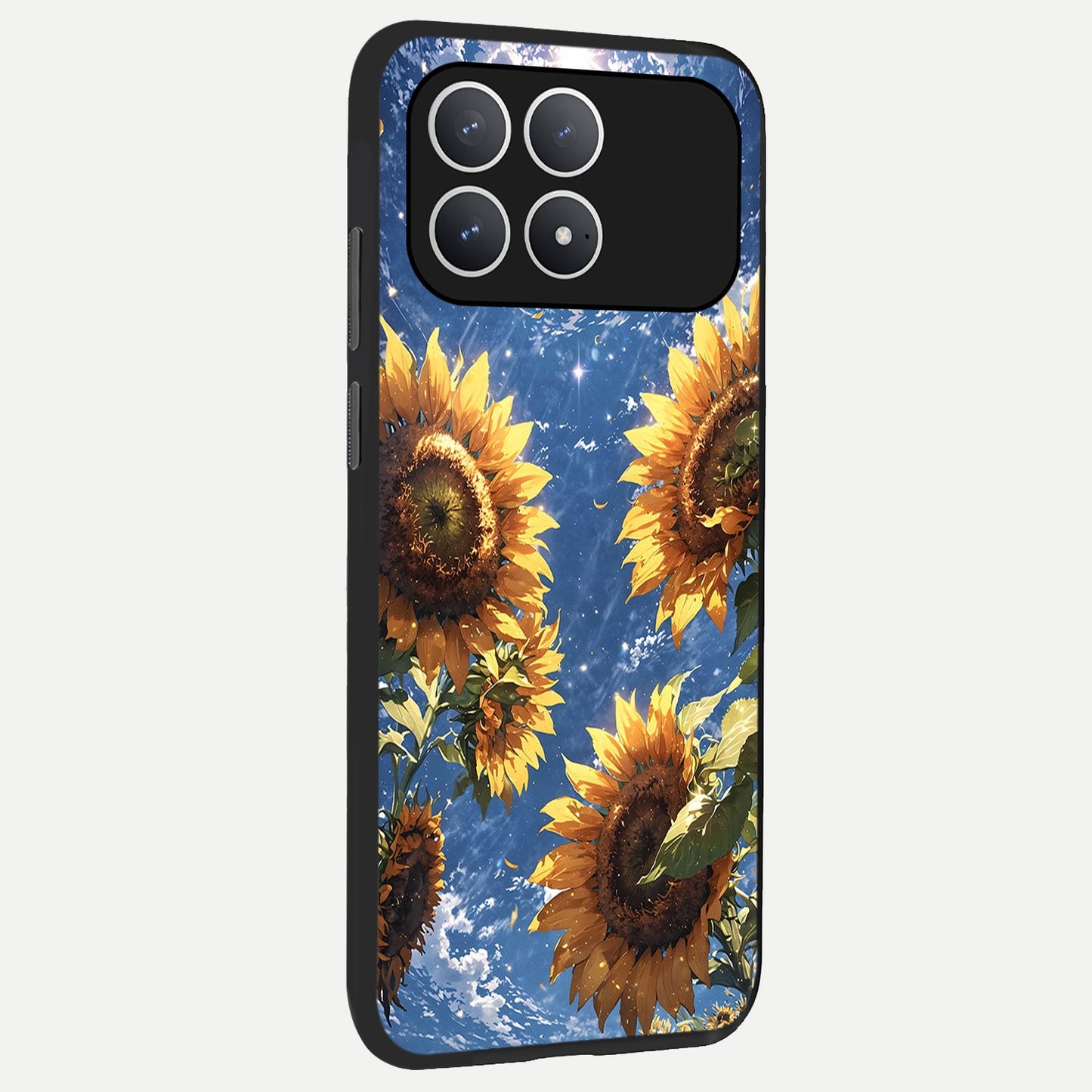  Heavenly Sunflower Rise back cover For Poco F8 Pro slim fit glass case with vibrant aesthetic design