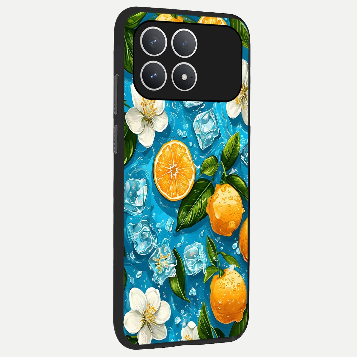  Ice Cube With Orange back cover For Poco F8 Pro slim fit glass case with vibrant aesthetic design
