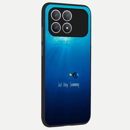 Just Keep Swimming back cover For Poco F8 Pro slim fit glass case with vibrant aesthetic design