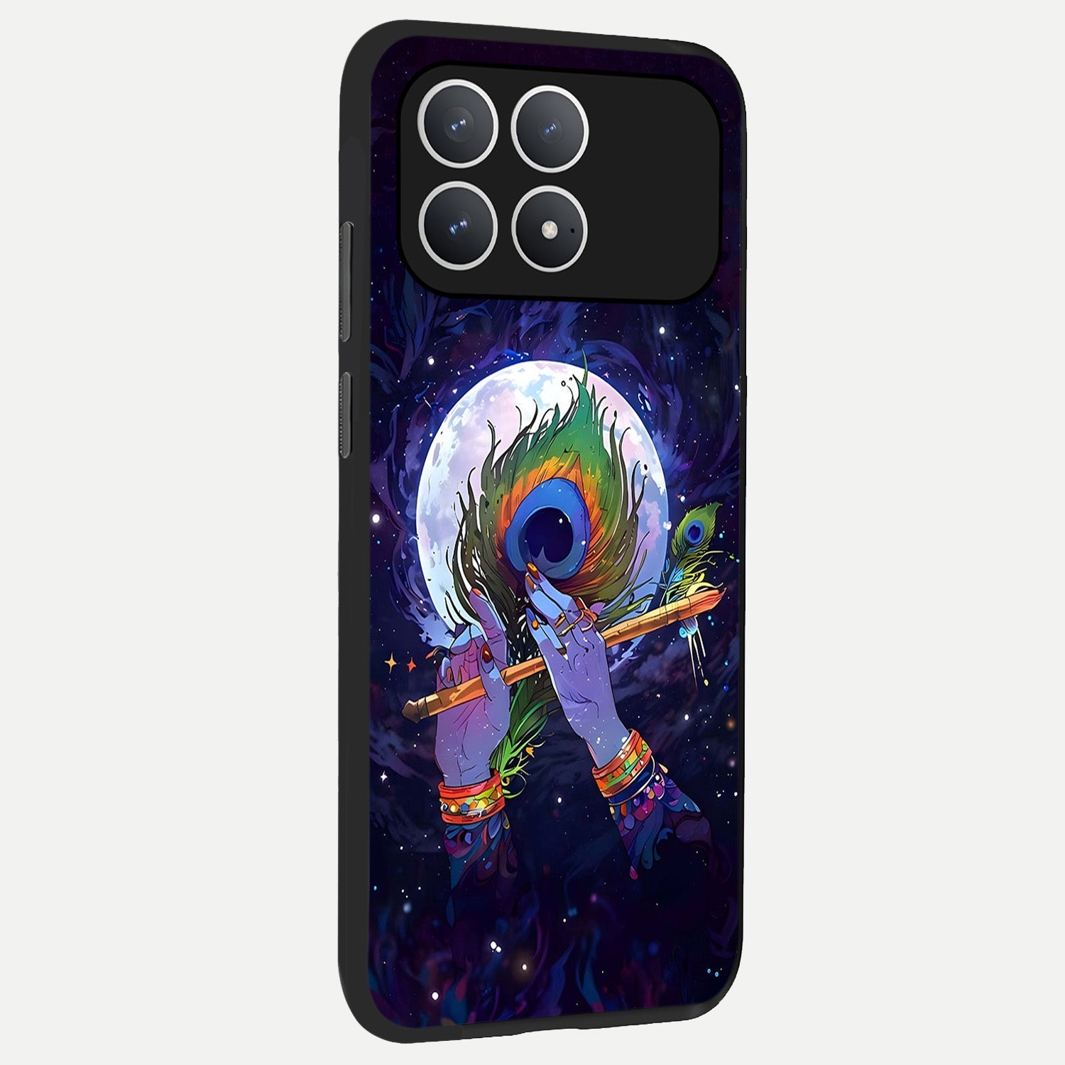  Krishna Hands Art back cover For Poco F8 Pro slim fit glass case with vibrant aesthetic design