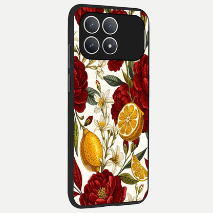  Lemon Rose Charm back cover For Poco F8 Pro slim fit glass case with vibrant aesthetic design