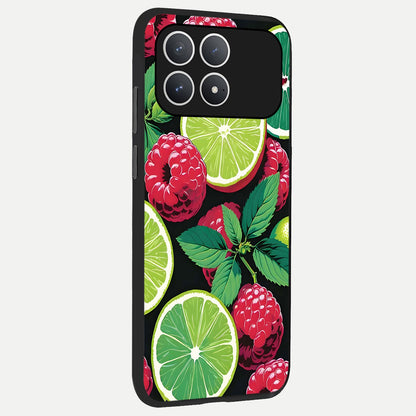  Lime and Raspberry Pattern back cover For Poco F8 Pro slim fit glass case with vibrant aesthetic design