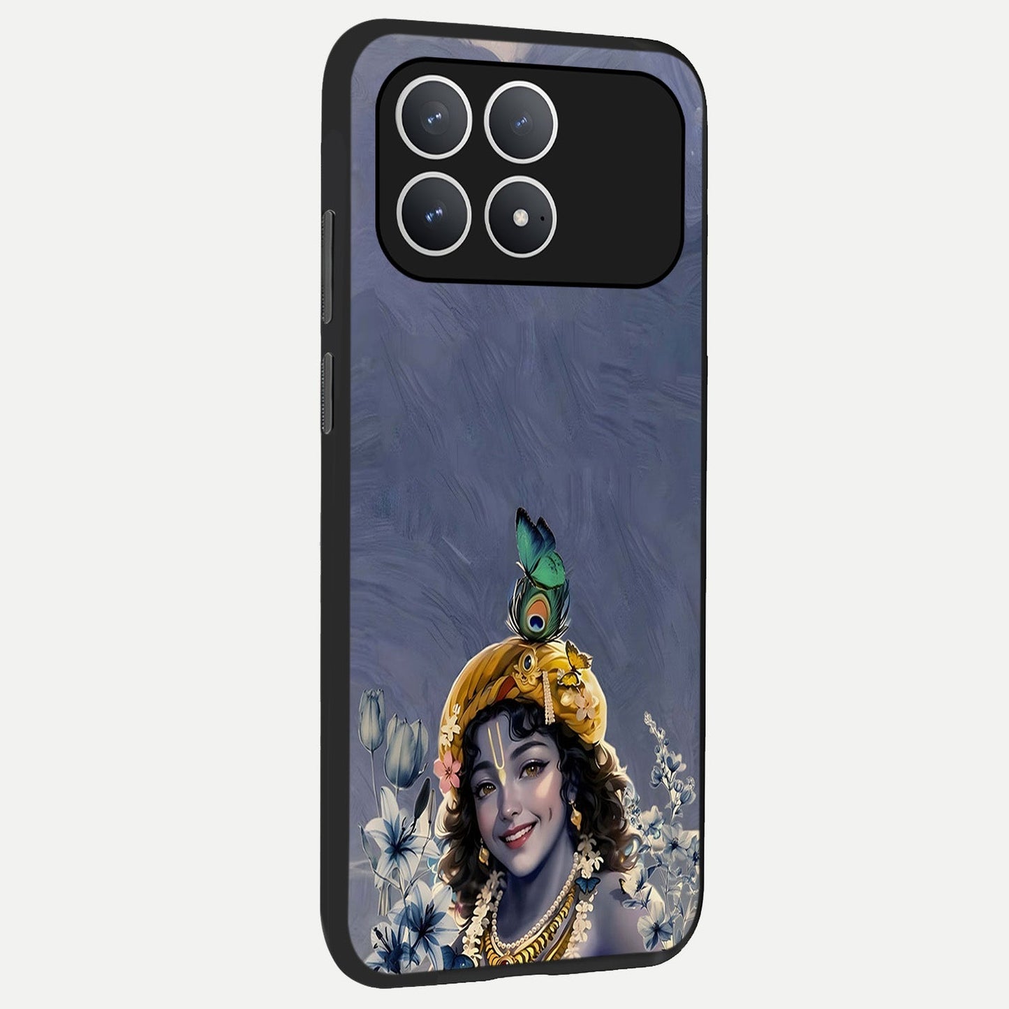  Lord Krishna back cover For Poco F8 Pro slim fit glass case with vibrant aesthetic design