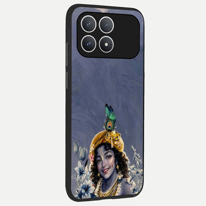  Lord Krishna back cover For Poco F8 Pro slim fit glass case with vibrant aesthetic design