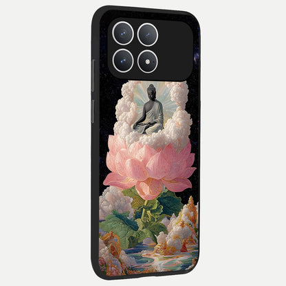  Lotus Divine Peace back cover For Poco F8 Pro slim fit glass case with vibrant aesthetic design