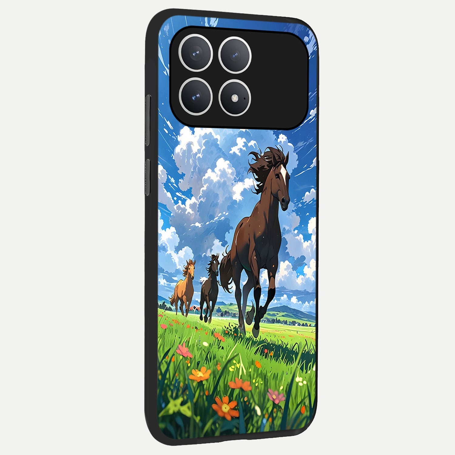  Majestic Horses Galloping back cover For Poco F8 Pro slim fit glass case with vibrant aesthetic design
