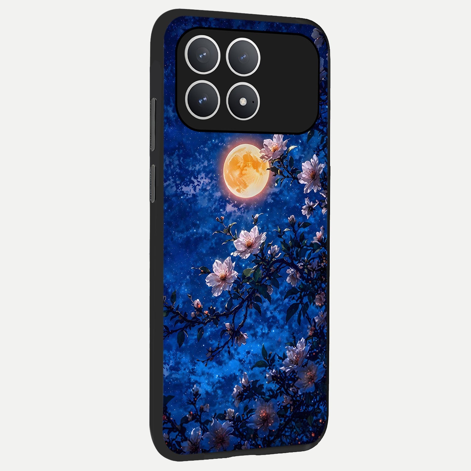  Moonlit Blossoms Night back cover For Poco F8 Pro slim fit glass case with vibrant aesthetic design