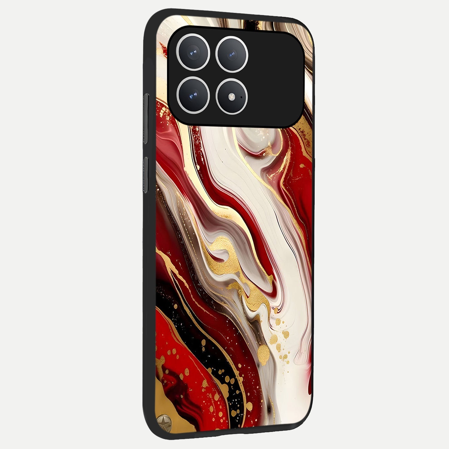  Red And White Marble back cover For Poco F8 Pro slim fit glass case with vibrant aesthetic design