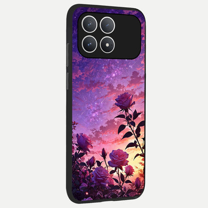  Starlit Rose Twilight back cover For Poco F8 Pro slim fit glass case with vibrant aesthetic design