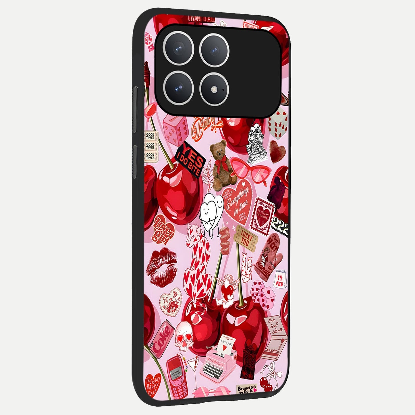  Sweet Cherry Chaos back cover For Poco F8 Pro slim fit glass case with vibrant aesthetic design
