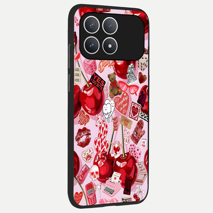  Sweet Cherry Chaos back cover For Poco F8 Pro slim fit glass case with vibrant aesthetic design