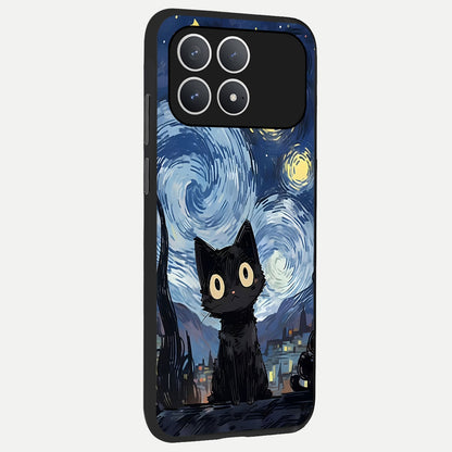  Van Gogh Cat back cover For Poco F8 Pro slim fit glass case with vibrant aesthetic design