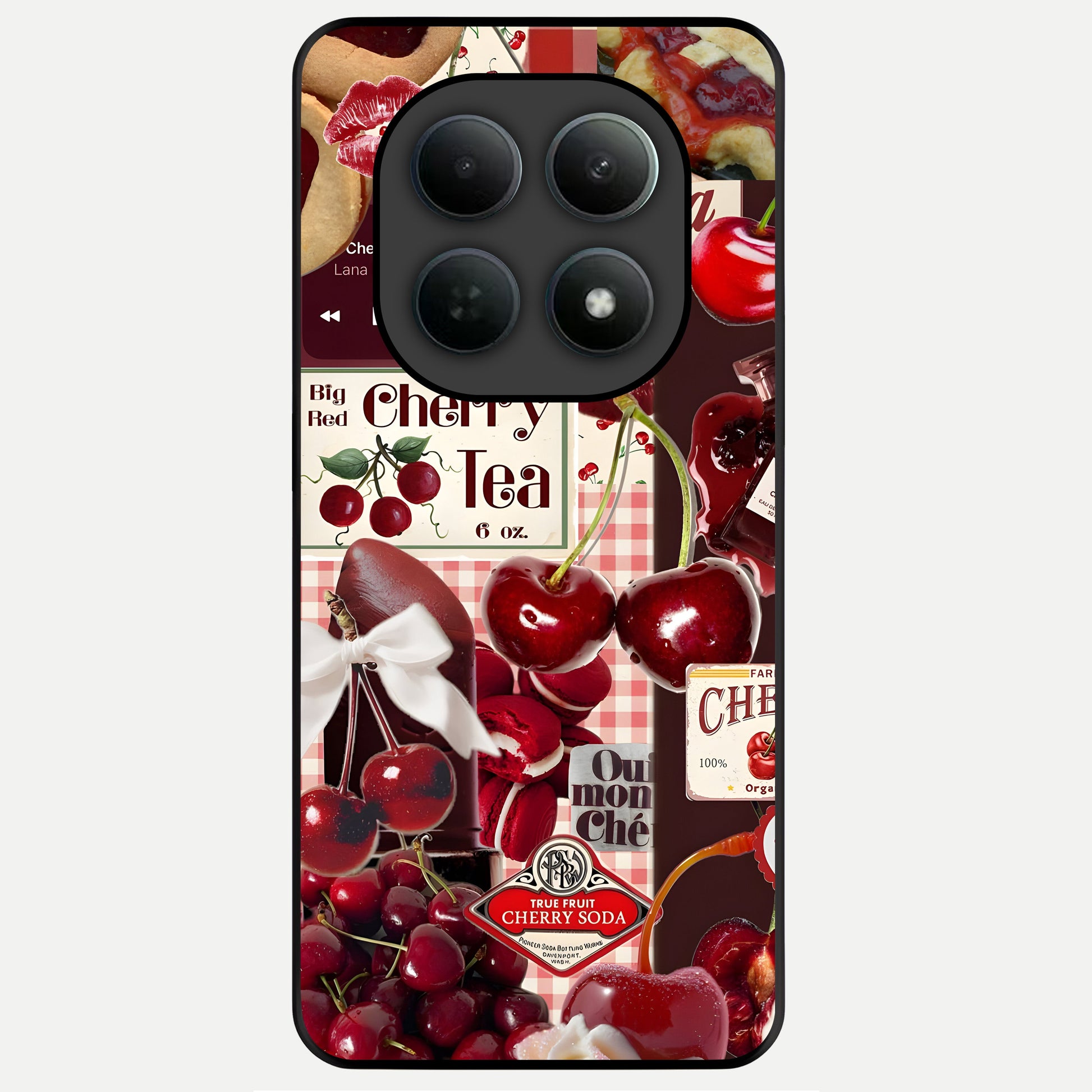  Aesthetic Cherry Tea Glass Case For Poco M8 back cover – full design glossy printed glass finish