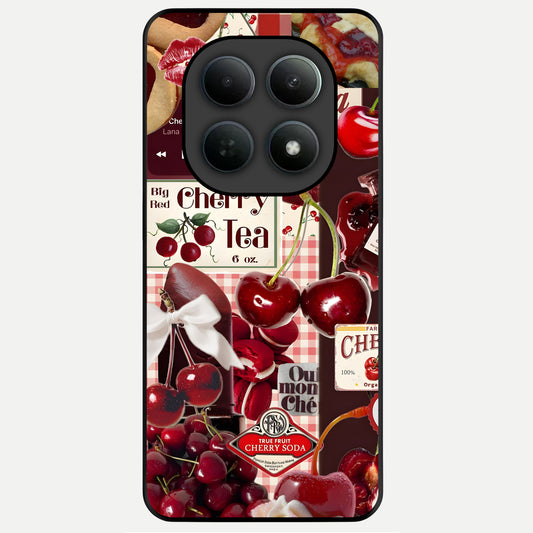  Aesthetic Cherry Tea Glass Case For Poco M8 back cover – full design glossy printed glass finish