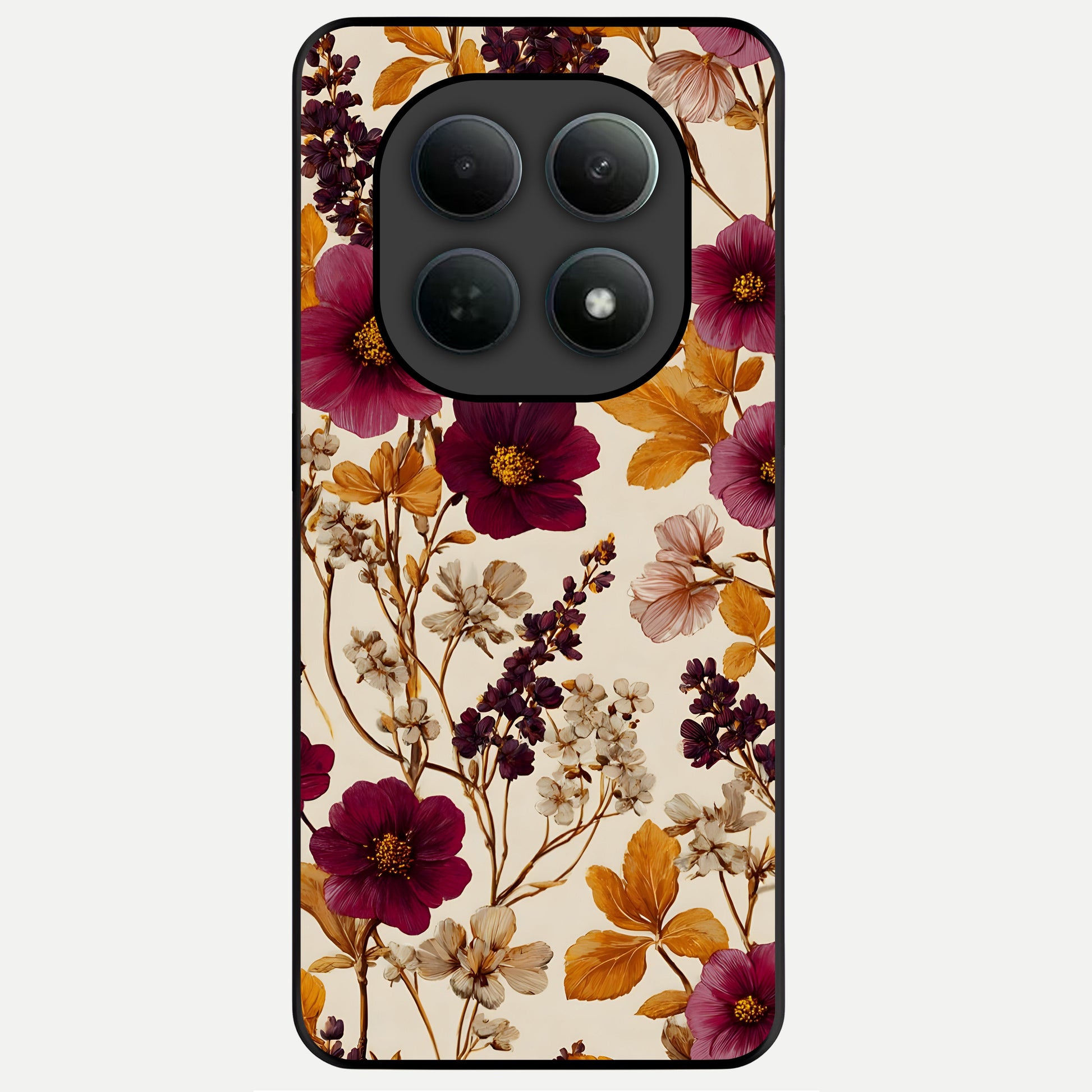  Autumn Wine Bloom Glass Case For Poco M8 back cover – full design glossy printed glass finish