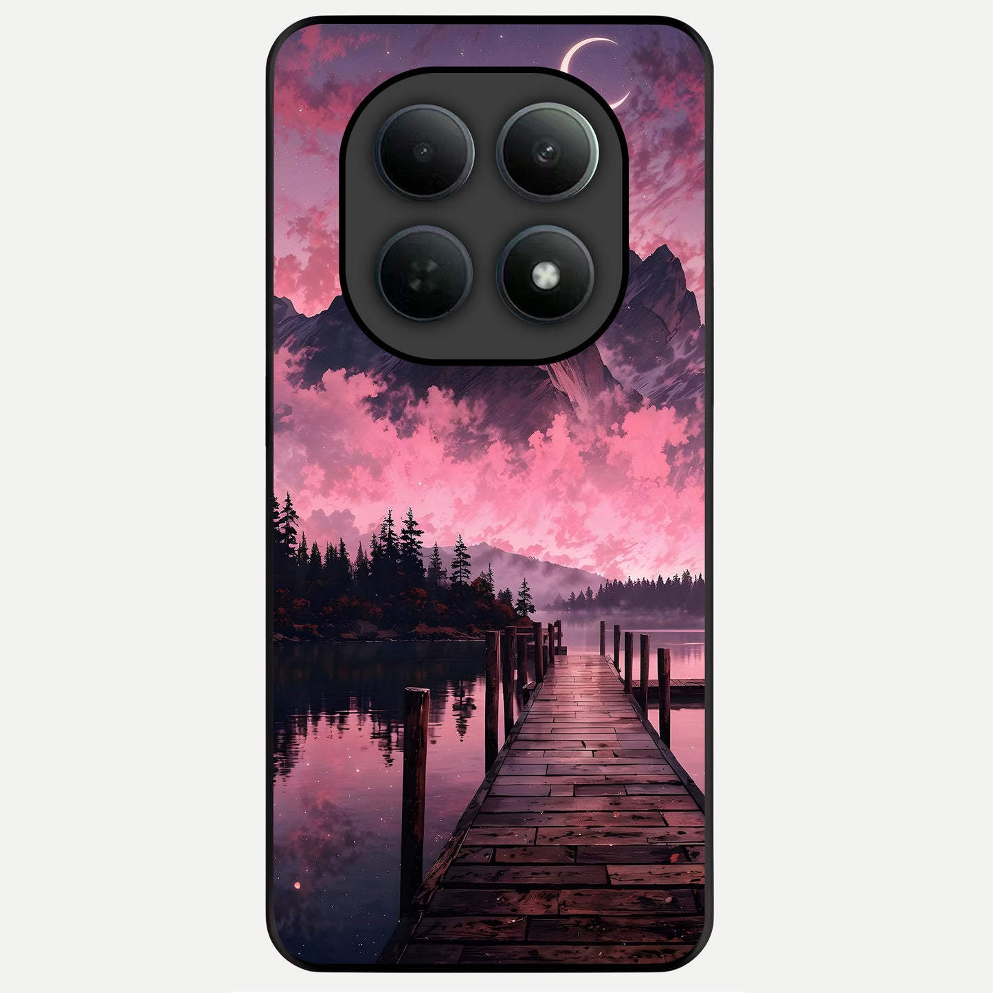  Beautiful Mountain View Glass Case For Poco M8 back cover – full design glossy printed glass finish