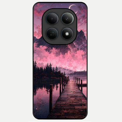  Beautiful Mountain View Glass Case For Poco M8 back cover – full design glossy printed glass finish