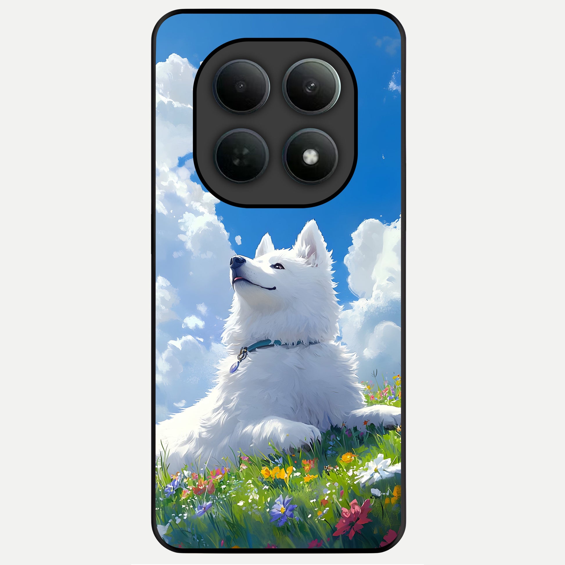  Blissful Cloud Pup Glass Case For Poco M8 back cover – full design glossy printed glass finish