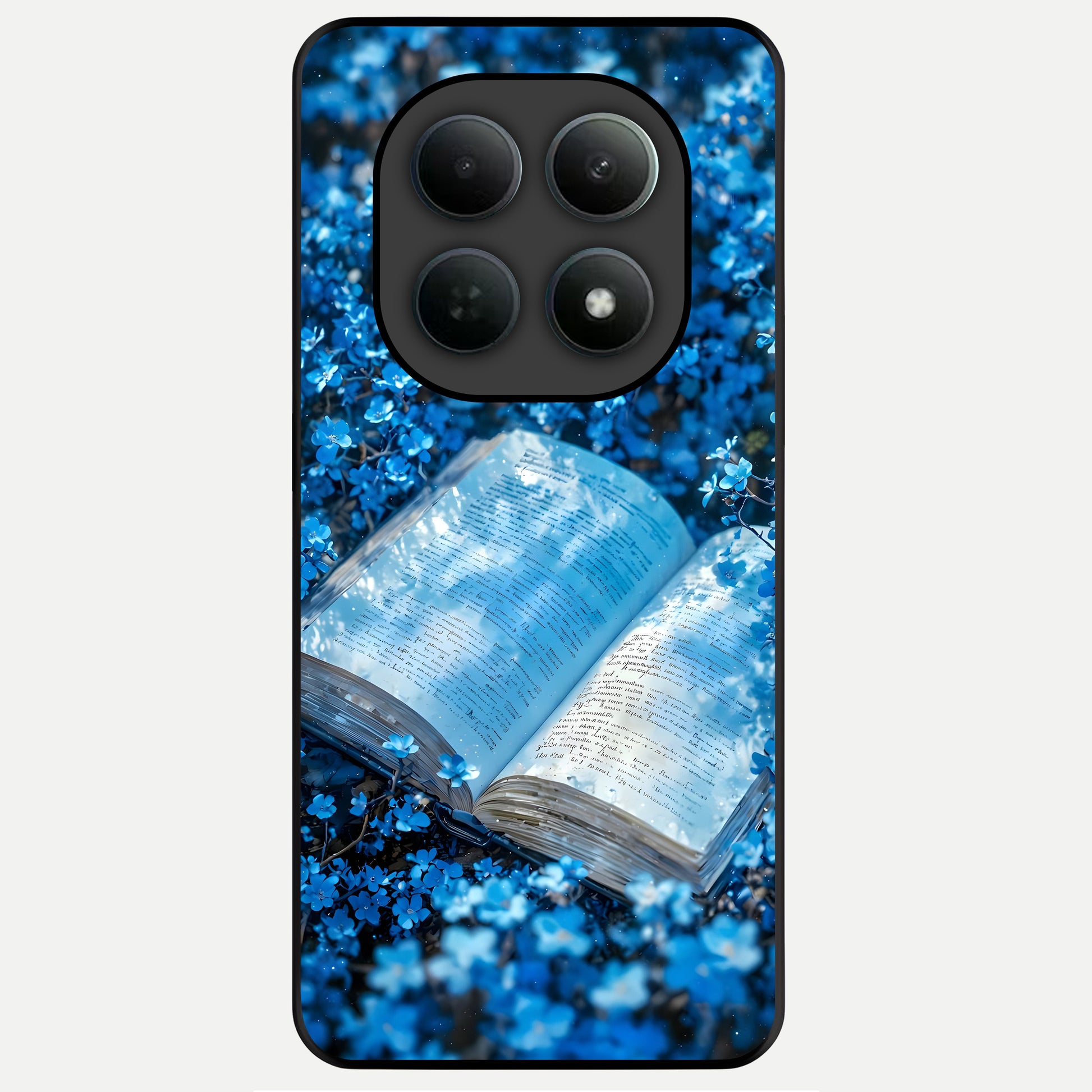  Blue Bloom Tales Glass Case For Poco M8 back cover – full design glossy printed glass finish
