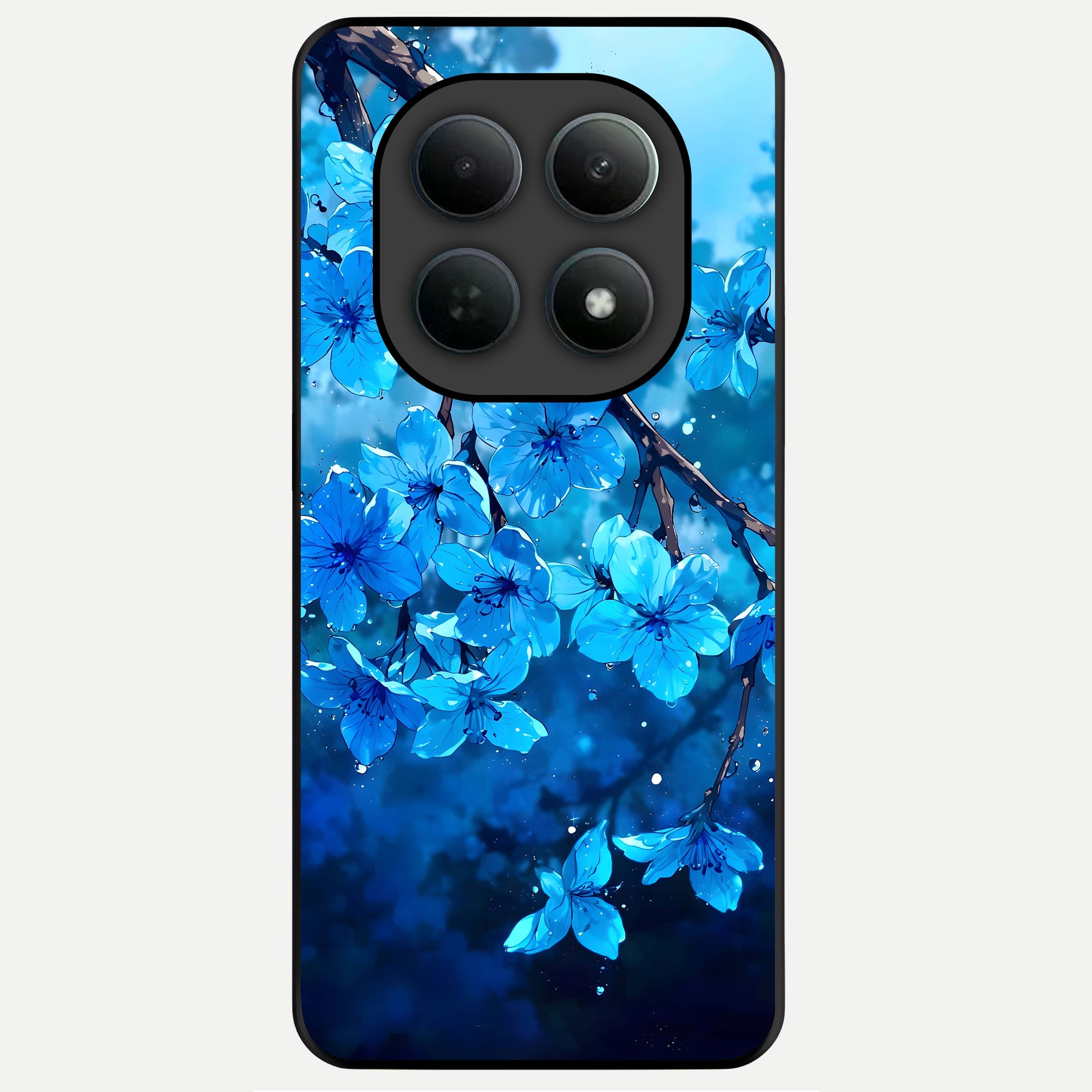  Blue Blossoms Branch Glass Case For Poco M8 back cover – full design glossy printed glass finish