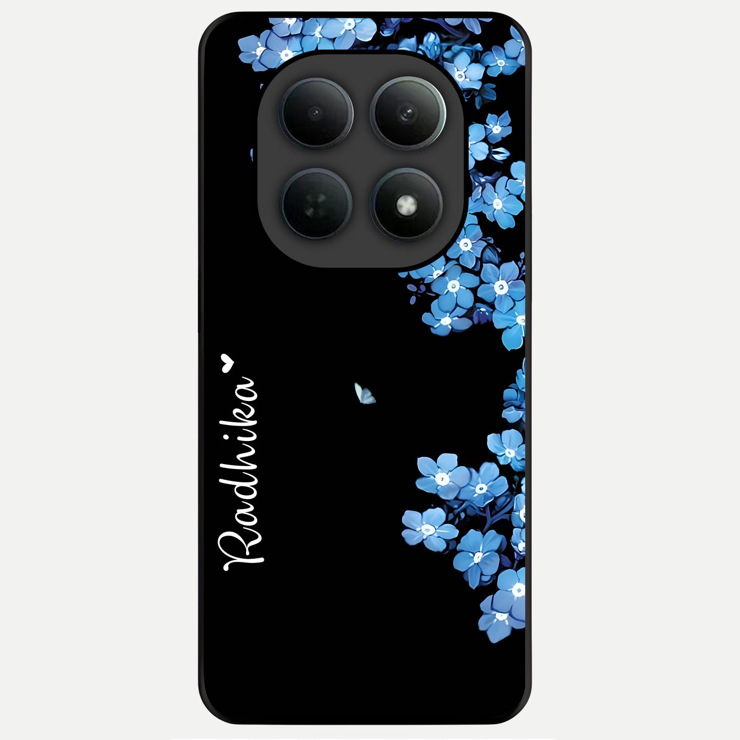  Blue Petal Dream Custom Name Glass Case For Poco M8 back cover – full design glossy printed glass finish