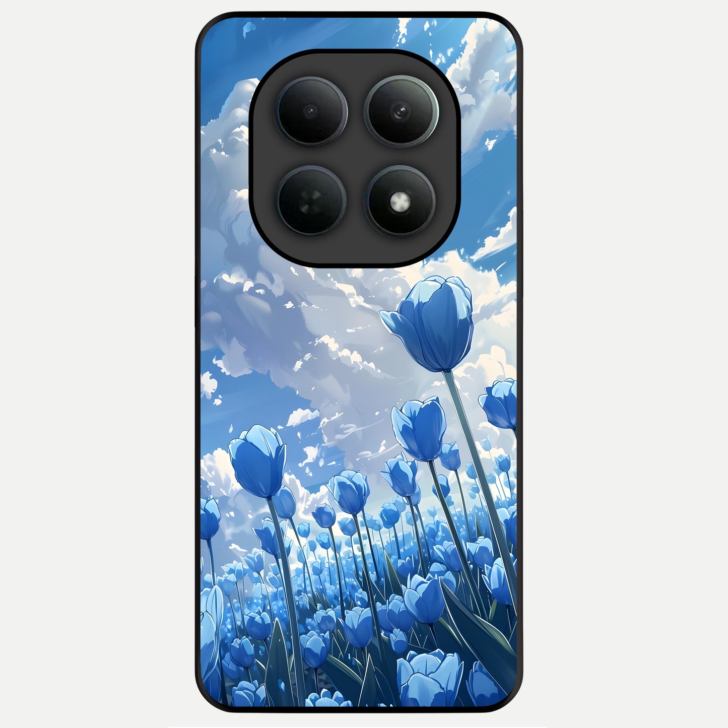  Blue Tulip Clouds Glass Case For Poco M8 back cover – full design glossy printed glass finish