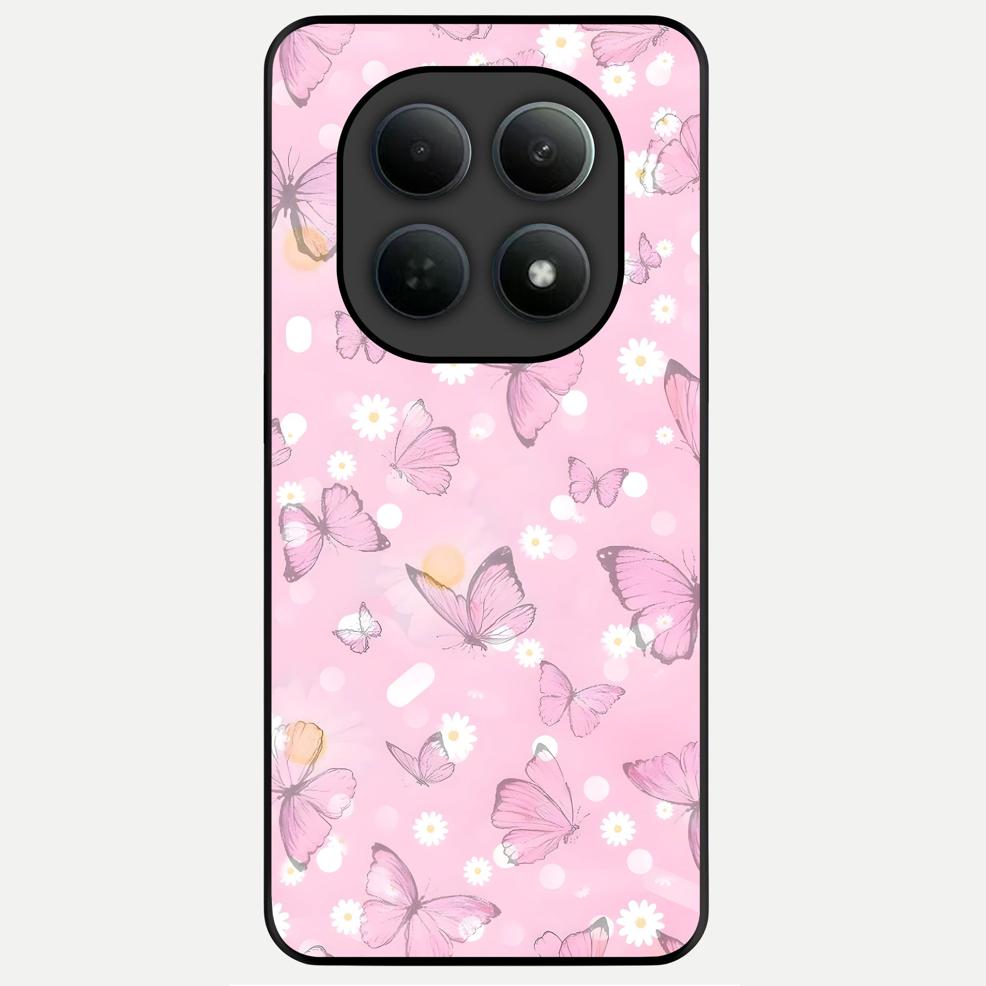  Blush Butterfly Garden Glass Case For Poco M8 back cover – full design glossy printed glass finish