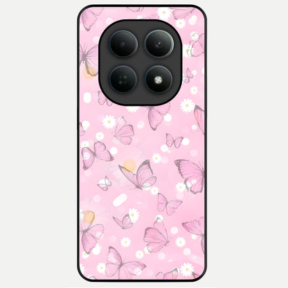  Blush Butterfly Garden Glass Case For Poco M8 back cover – full design glossy printed glass finish