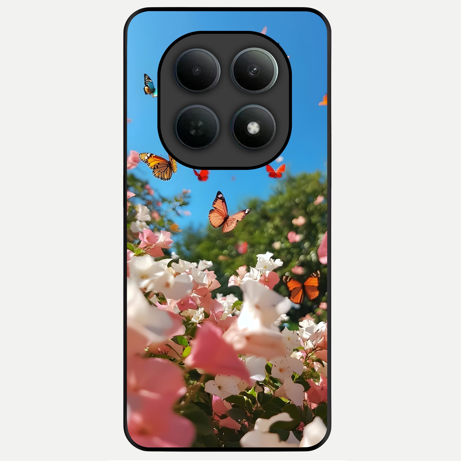  Butterflies In Bloom Sky Glass Case For Poco M8 back cover – full design glossy printed glass finish