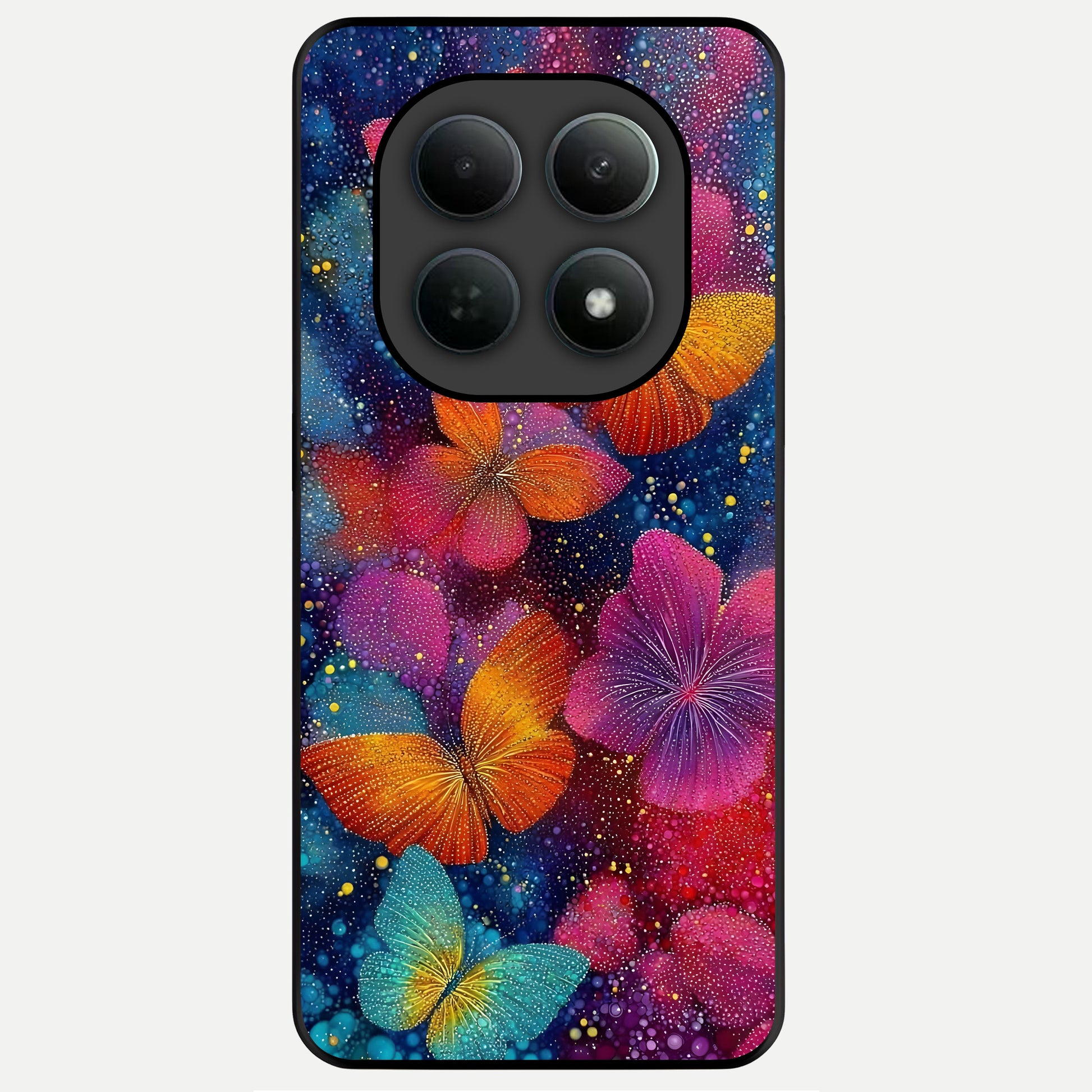  Butterfly Dream Mist Glass Case For Poco M8 back cover – full design glossy printed glass finish