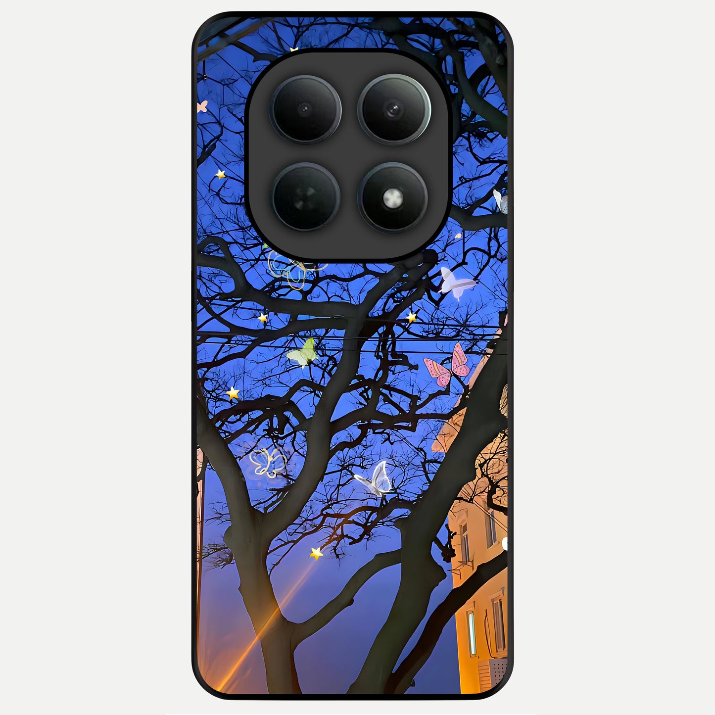  Butterfly Night Magic Glass Case For Poco M8 back cover – full design glossy printed glass finish