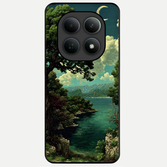  Celestial Lake Peace Glass Case For Poco M8 back cover – full design glossy printed glass finish