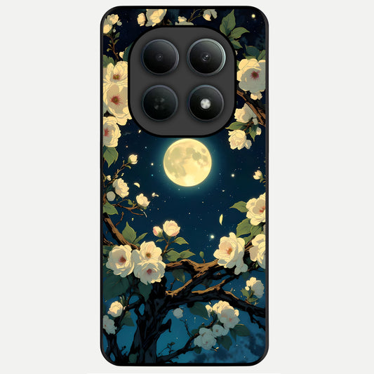 Celestial Moon And Flower Glass Case For Poco M8 back cover – full design glossy printed glass finish