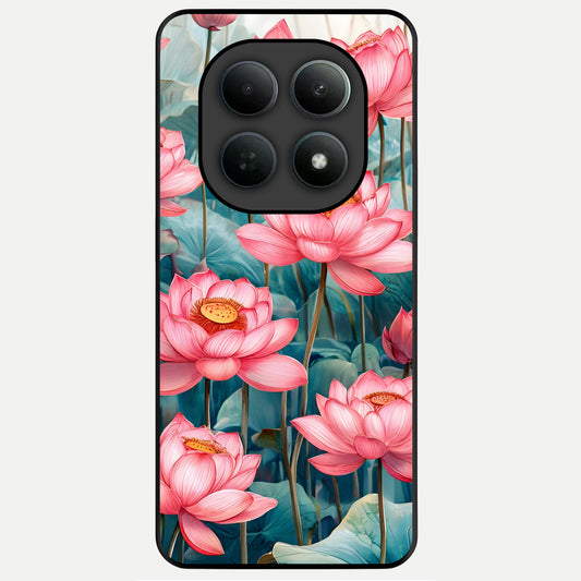  Celestial Pink Lotus Glass Case For Poco M8 back cover – full design glossy printed glass finish