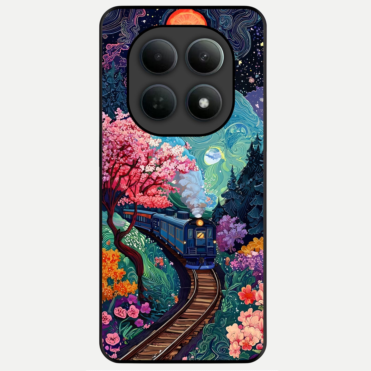  Celestial Train Journey Glass Case For Poco M8 back cover – full design glossy printed glass finish