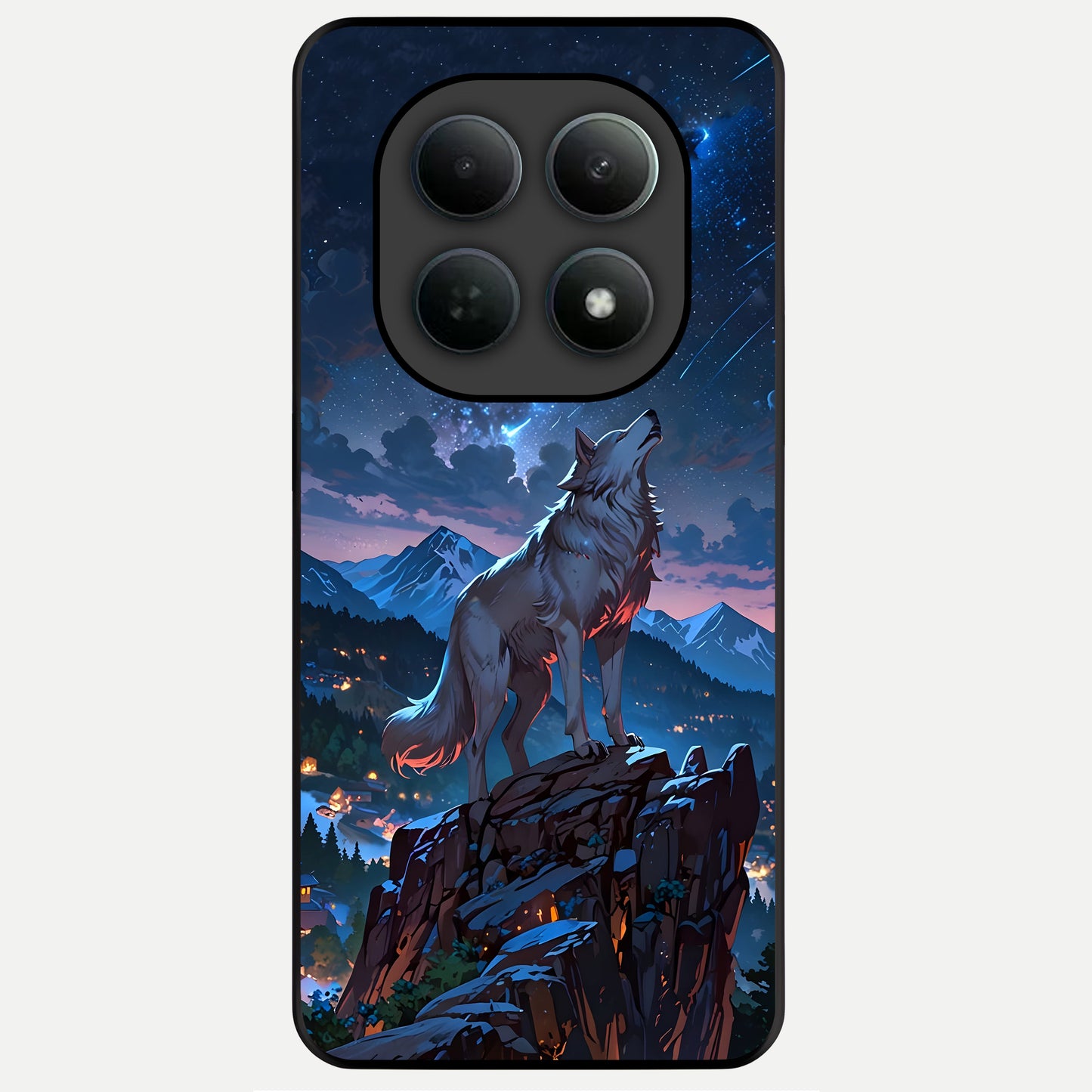  Celestial Wolf Howl Glass Case For Poco M8 back cover – full design glossy printed glass finish