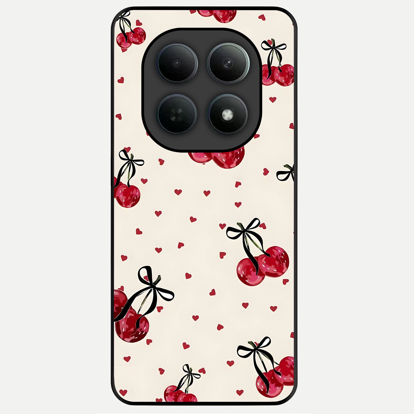  Cherry Heart Bow Glass Case For Poco M8 back cover – full design glossy printed glass finish