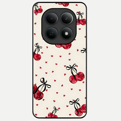  Cherry Heart Bow Glass Case For Poco M8 back cover – full design glossy printed glass finish