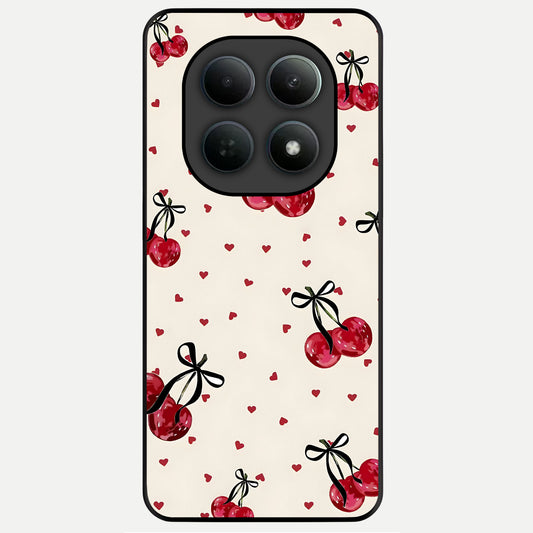  Cherry Heart Bow Glass Case For Poco M8 back cover – full design glossy printed glass finish